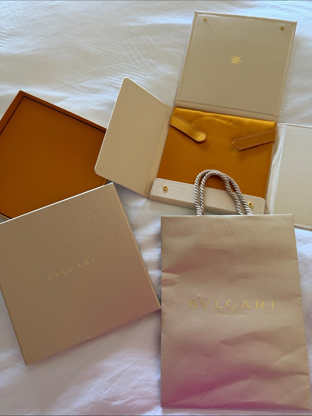 Bulgari Cream Gift Tote with Gold Logo